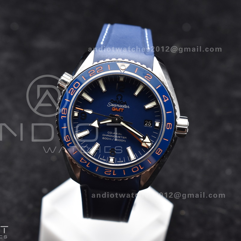 Planet Ocean 600M Co-Axial GMT 43.5mm VSF 1:1 Best Edition Blue Dial Blue Ceramic Bezel on Rubber Strap A8605 Super Clone